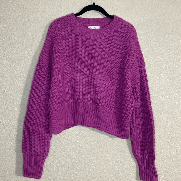 Jessica Simpson Magenta Cropped Knit Sweater NWT Size L - Picture 1 of 11